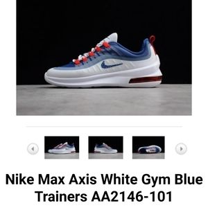 NIKE Air Max Axis white gym blue sneakers.